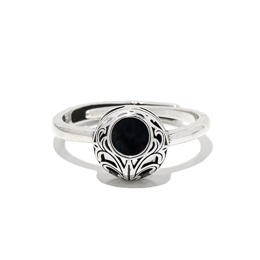 Recycled Antique Black Depression Glass Sterling Adjustable Vintage Lace Ring